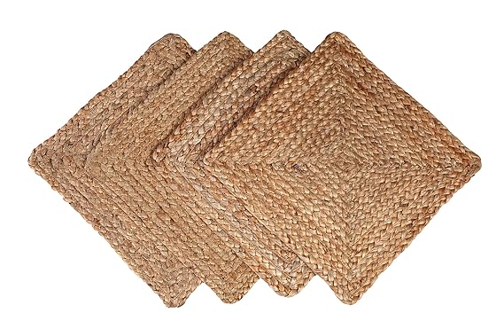 Jute Braided Placemats Set of 4 Reversible, 100% Jute, Jute Placemats for Dining Table