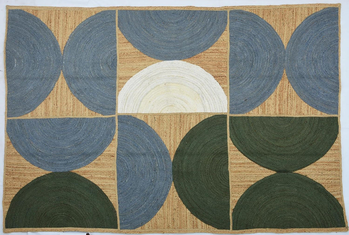 Handwoven Natural Jute Rug – Indian Geometric Area Carpet for Indoor Spaces