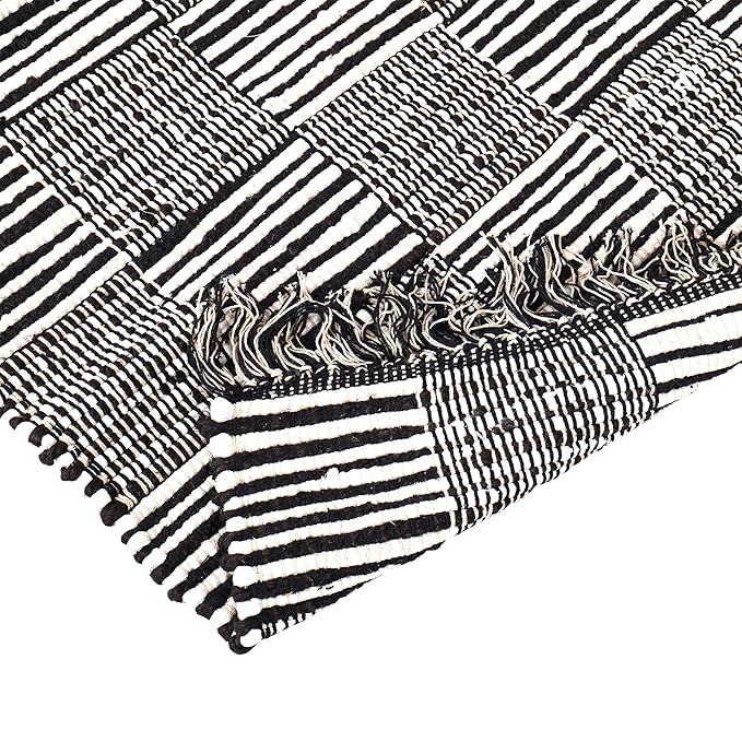 Handmade Black Cotton & Jute Fashion Floor Carpet Reversible Rug Mat