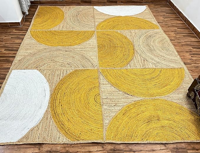 Handwoven Natural Jute Rug – Indian Geometric Area Carpet for Indoor Spaces