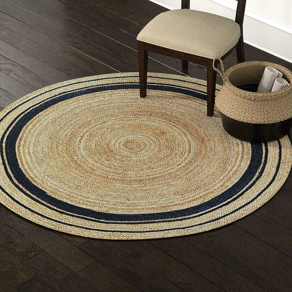 Bohemian Natural Fiber Rug – Rikki Design with Braided Border
