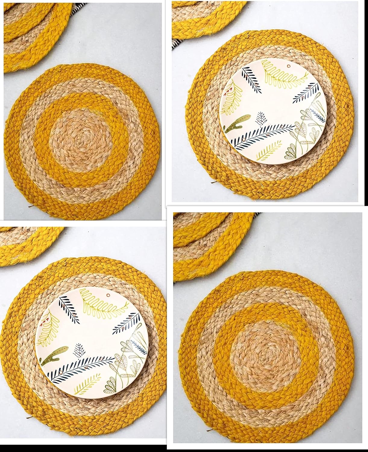 Handmade Braide Beige with Yellow Coaster, Table Top, Place mats