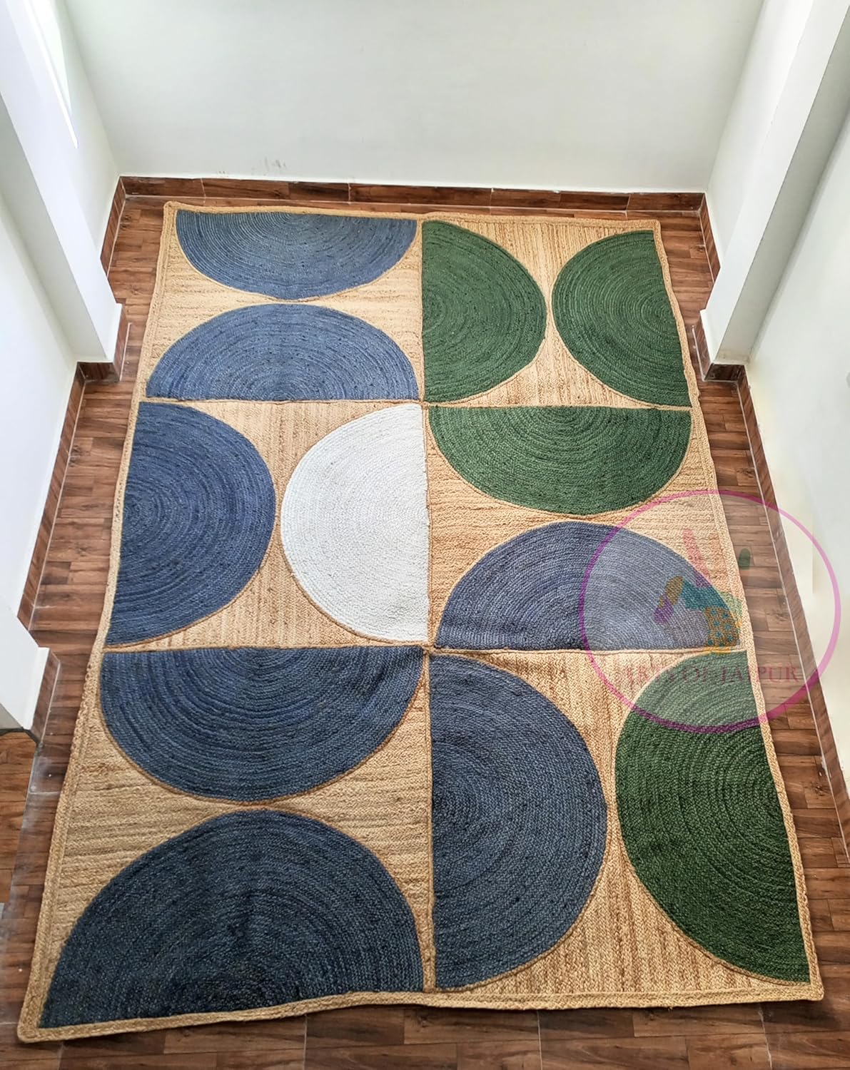 Handwoven Natural Jute Rug – Indian Geometric Area Carpet for Indoor Spaces