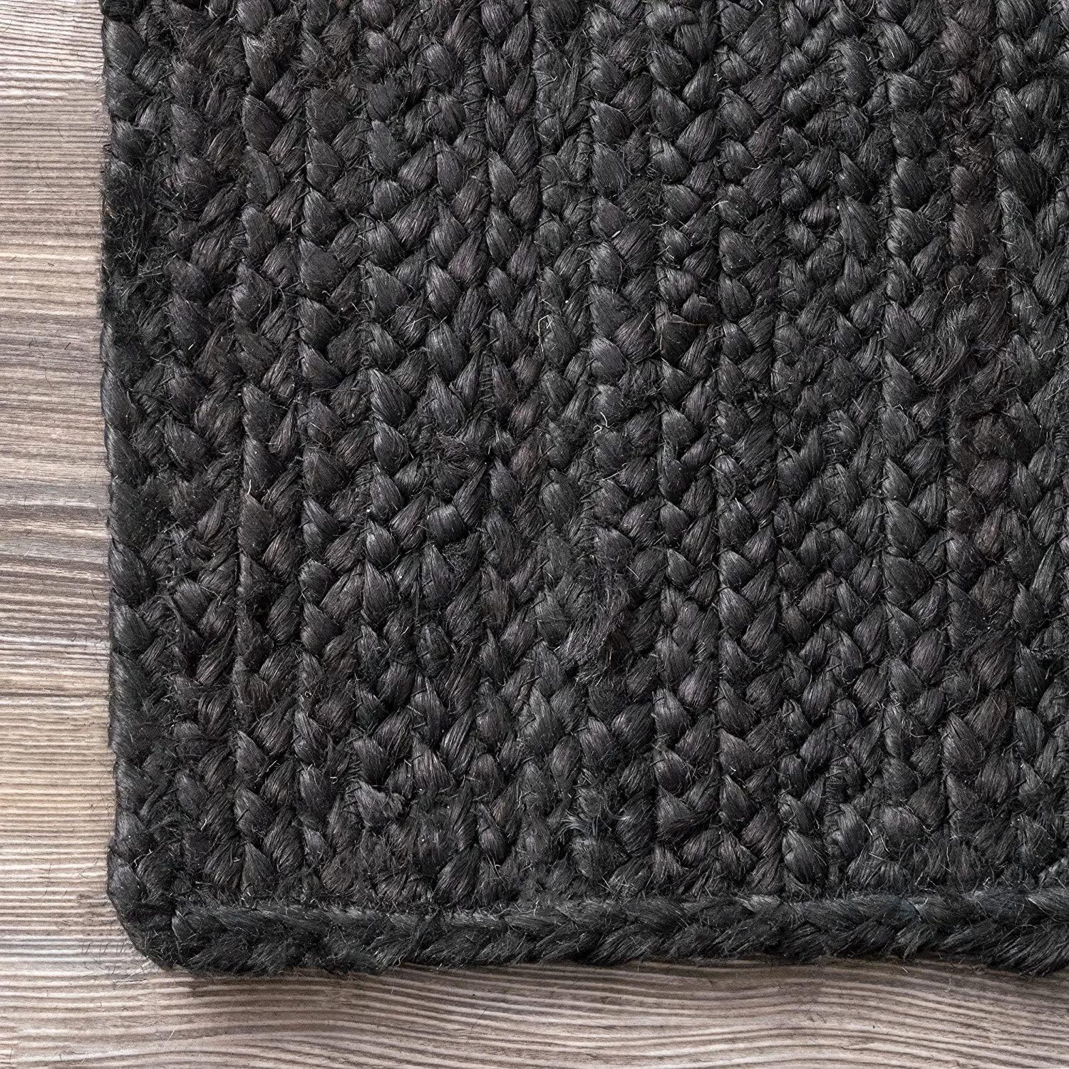 Natural Jute Braided Rug – Boho Black Area Carpet for Living Room