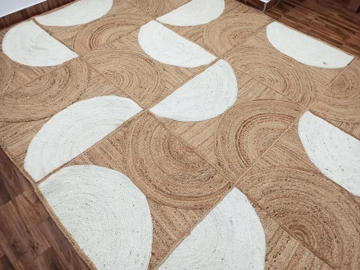 Handwoven Natural Jute Rug – Indian Geometric Area Carpet for Indoor Spaces
