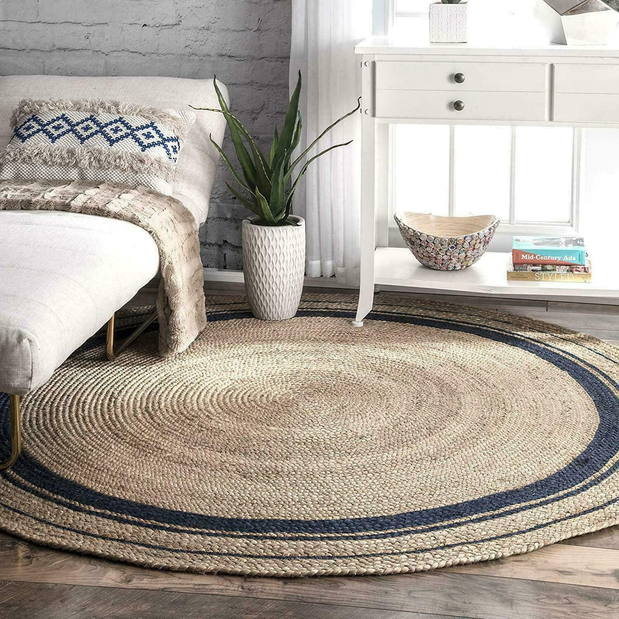 Bohemian Natural Fiber Rug – Rikki Design with Braided Border
