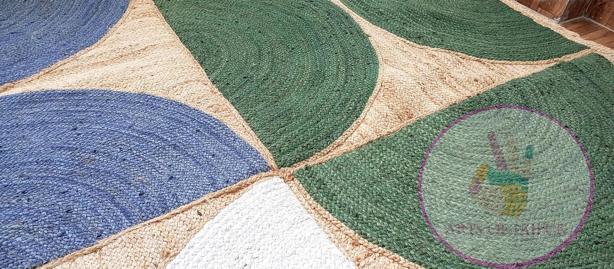 Handwoven Natural Jute Rug – Indian Geometric Area Carpet for Indoor Spaces