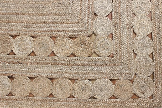 Hand Braided Indian Jute Rug – Beige Geometric Rag Rug for Door Mat
