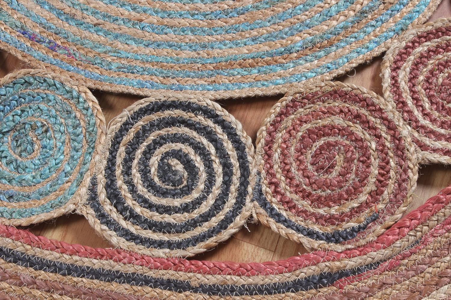 Geometric Beige & Multicolor Colorful Jute Chindi Cotton Area Rug
