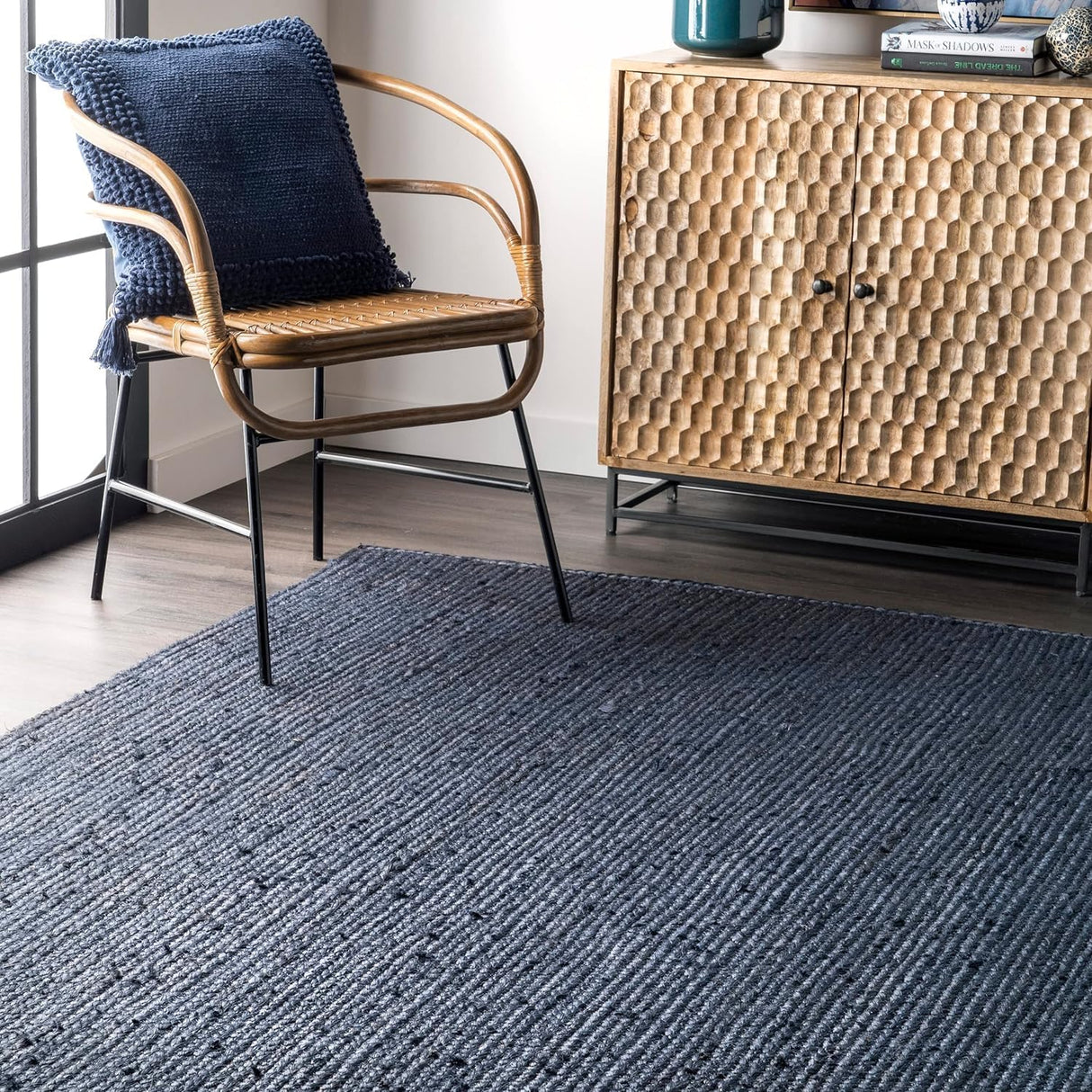 Boho Navy Blue Area Rug – Handwoven Decorative Floor Rug