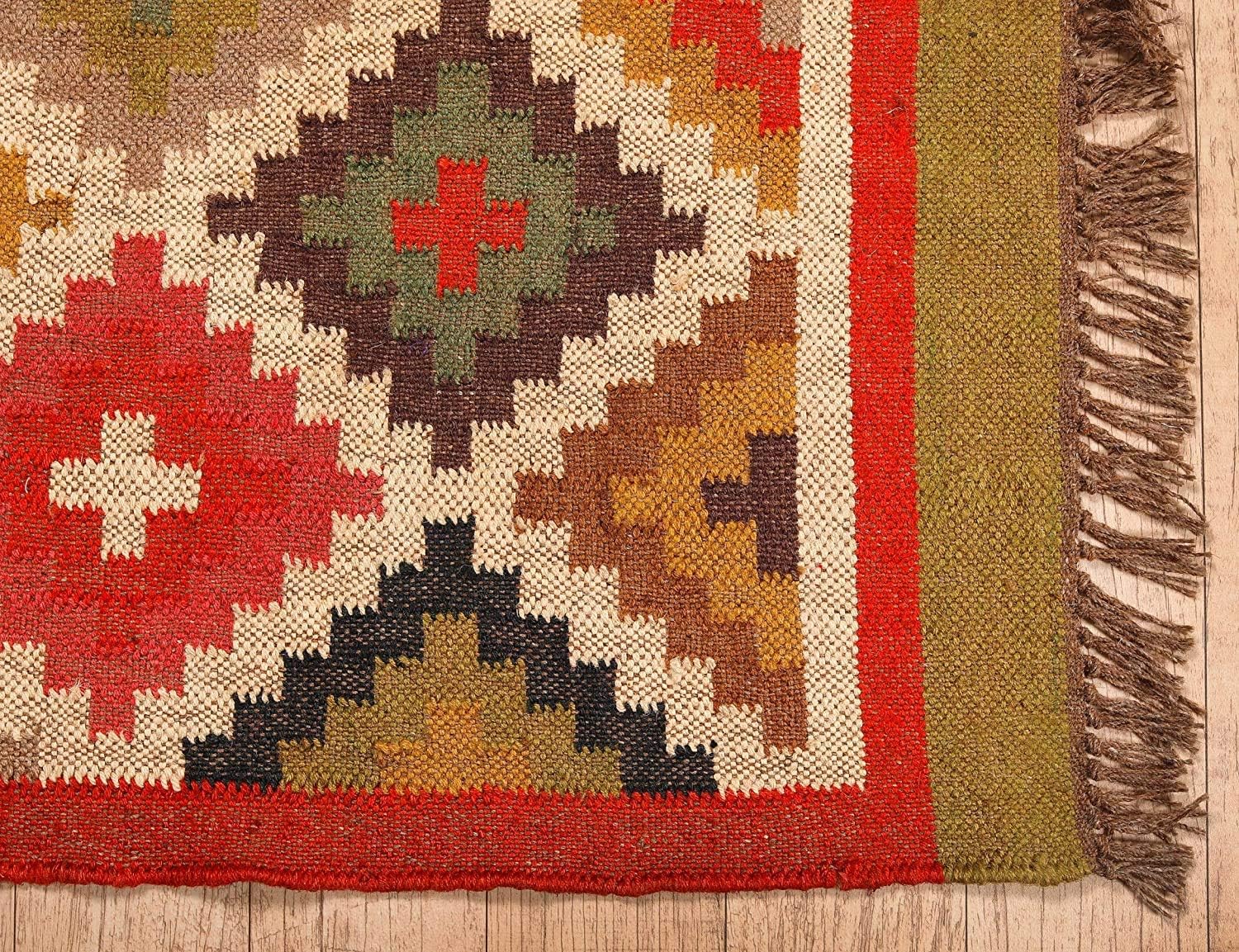 Kilim Area Rug,Indian Traditional Weaver Tribal Wool Jute Rug