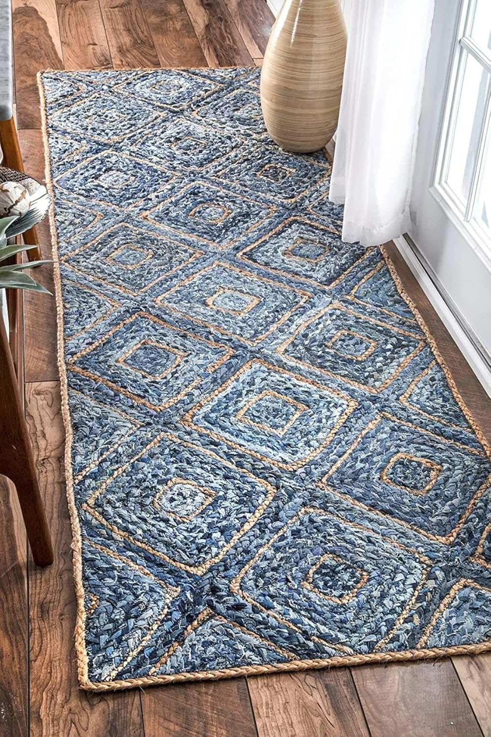 Eco-Friendly Denim Jute Rugs,Blue Beige Runner Rugs