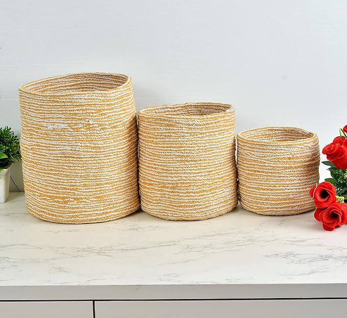 Braided Cotton Baskets | Storage Bins Organizer | Laundry, Toys & Planter Basket