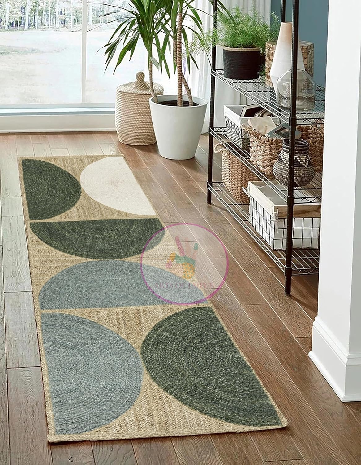 Handwoven Natural Jute Rug – Indian Geometric Area Carpet for Indoor Spaces