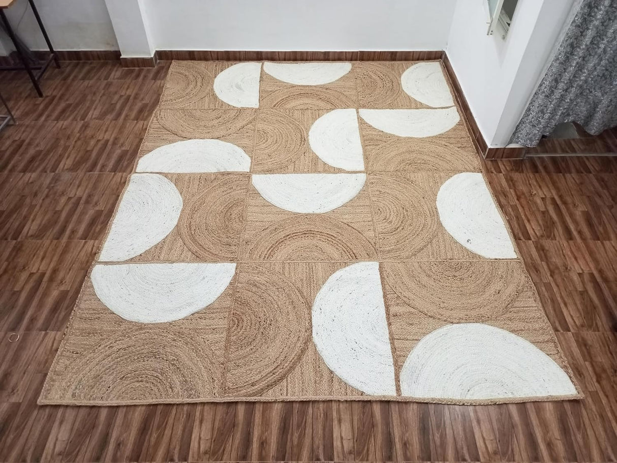 Handwoven Natural Jute Rug – Indian Geometric Area Carpet for Indoor Spaces