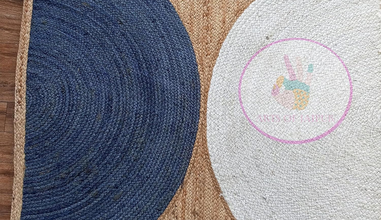 Handwoven Natural Jute Rug – Indian Geometric Area Carpet for Indoor Spaces