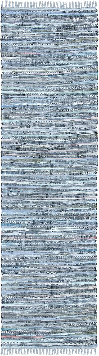 Handmade Boho Stripe Washable Blue/Multi Cotton Area Rug