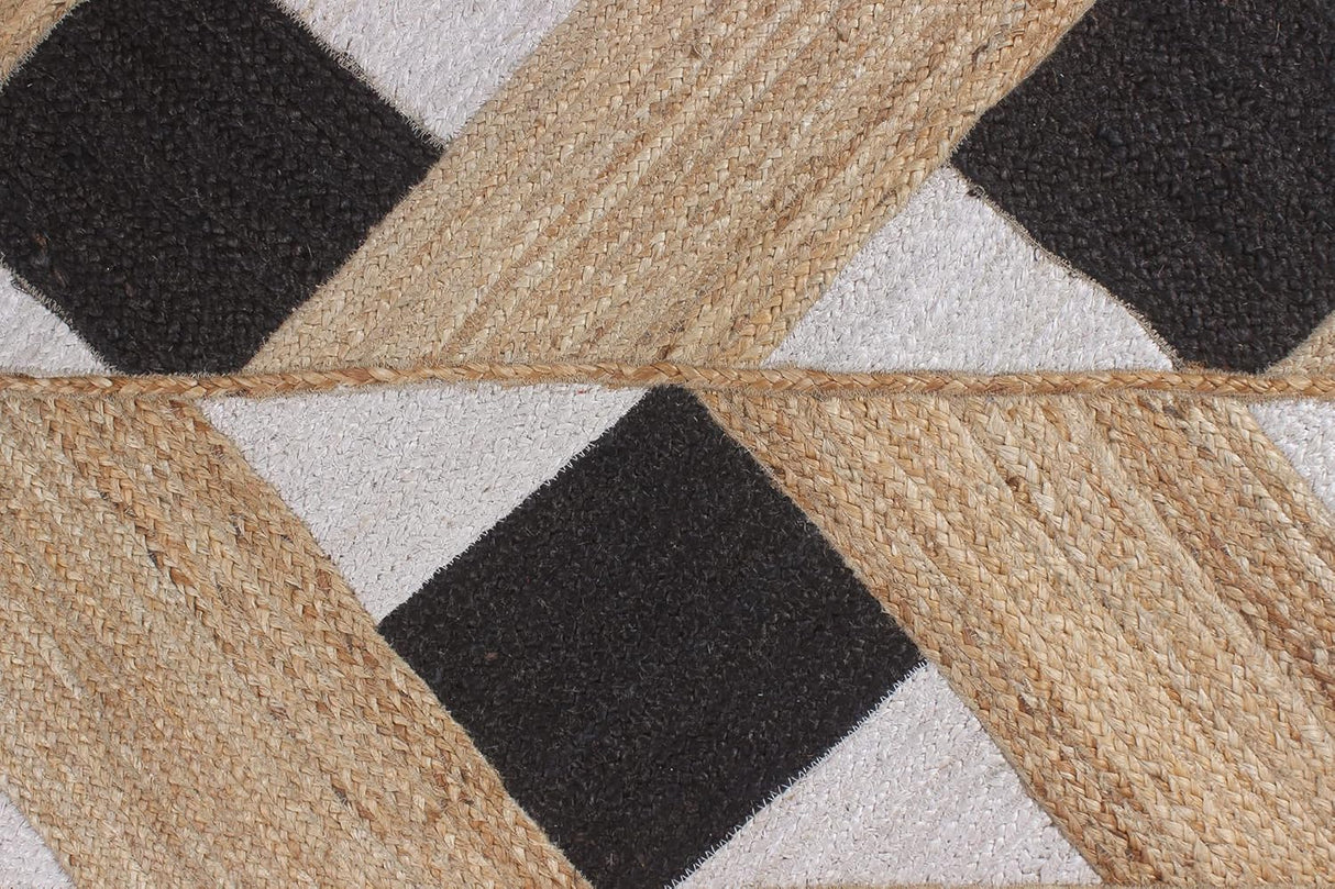 Beige and Black Indian Rug – Hand-Woven Geometric Area Rug for Living Room