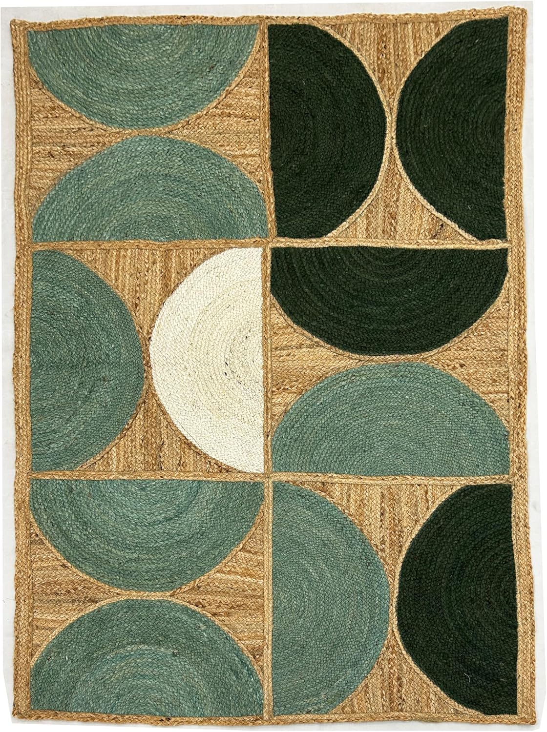 Handwoven Natural Jute Rug – Indian Geometric Area Carpet for Indoor Spaces