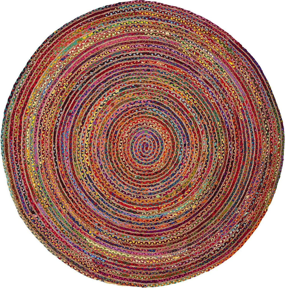 Round Natural Jute Rug – Cotton Blend Hand-Braided Area Rug