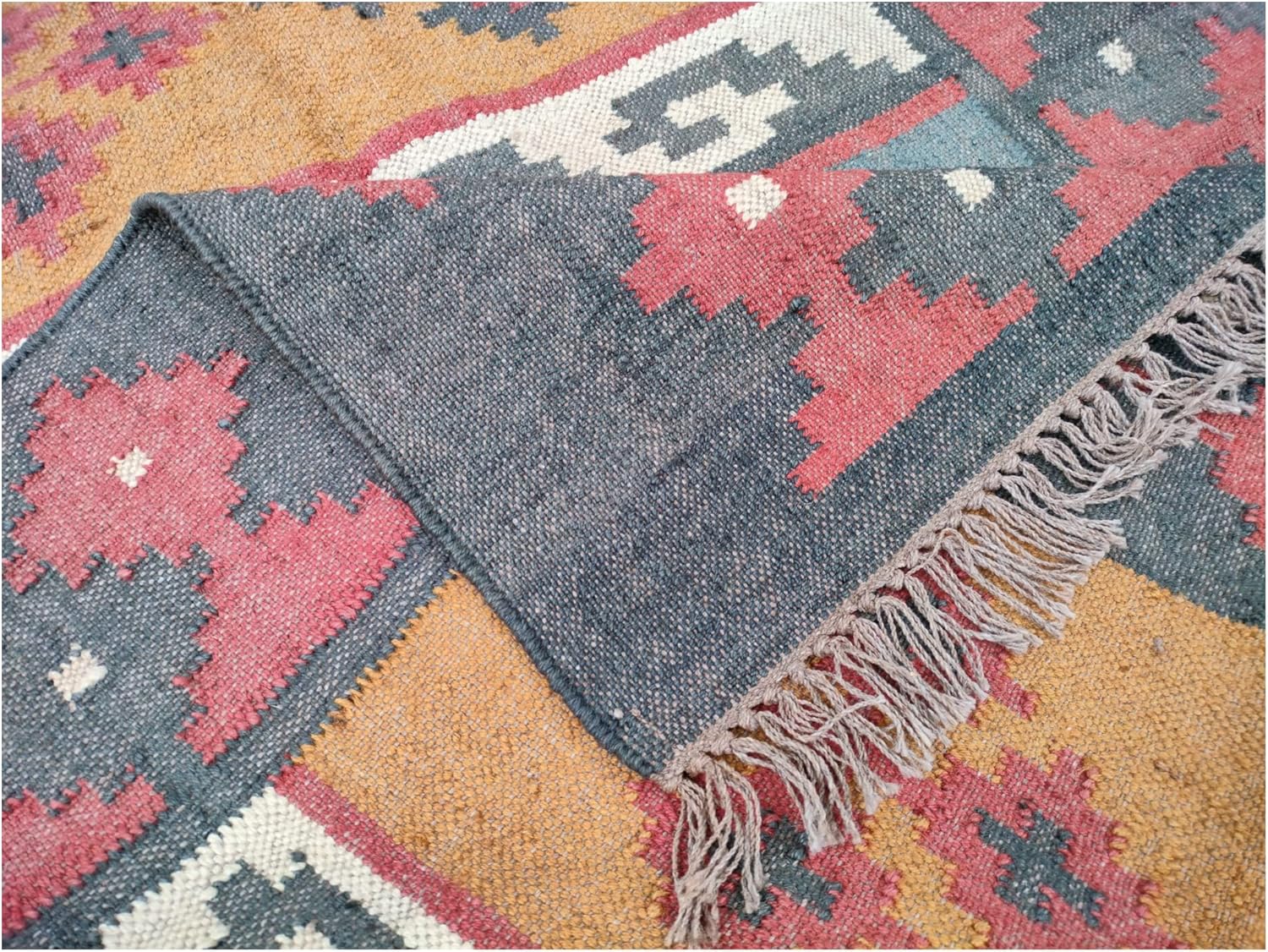 Natural Jute Kilim Dhurrie Rugs,Traditional Wool Jute Rug,Black-multi
