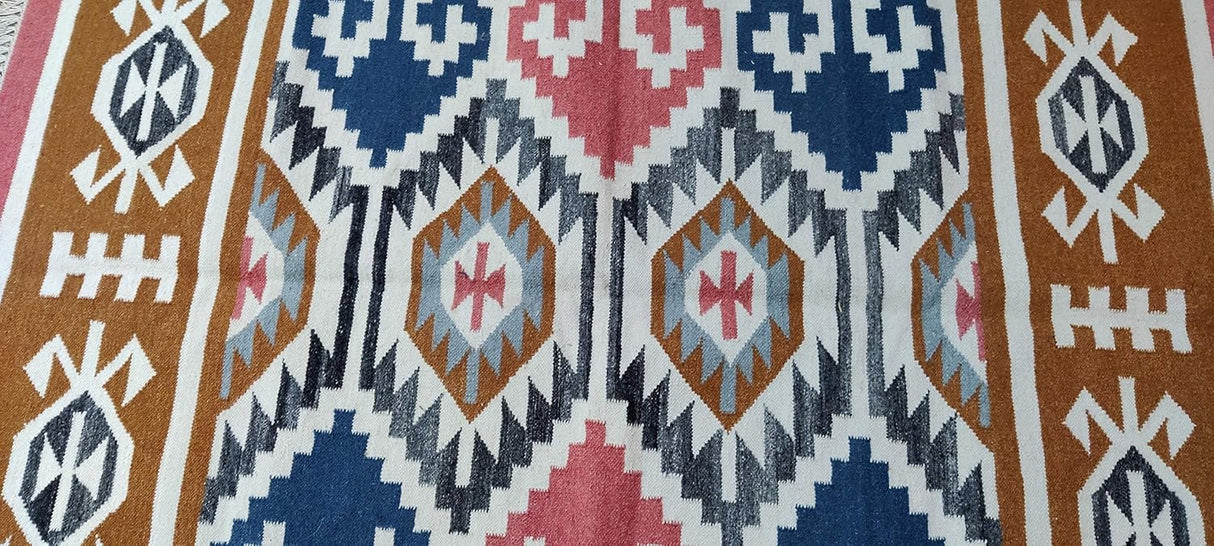Tapis Kilim tissé à plat en coton multicolore Dhurrie