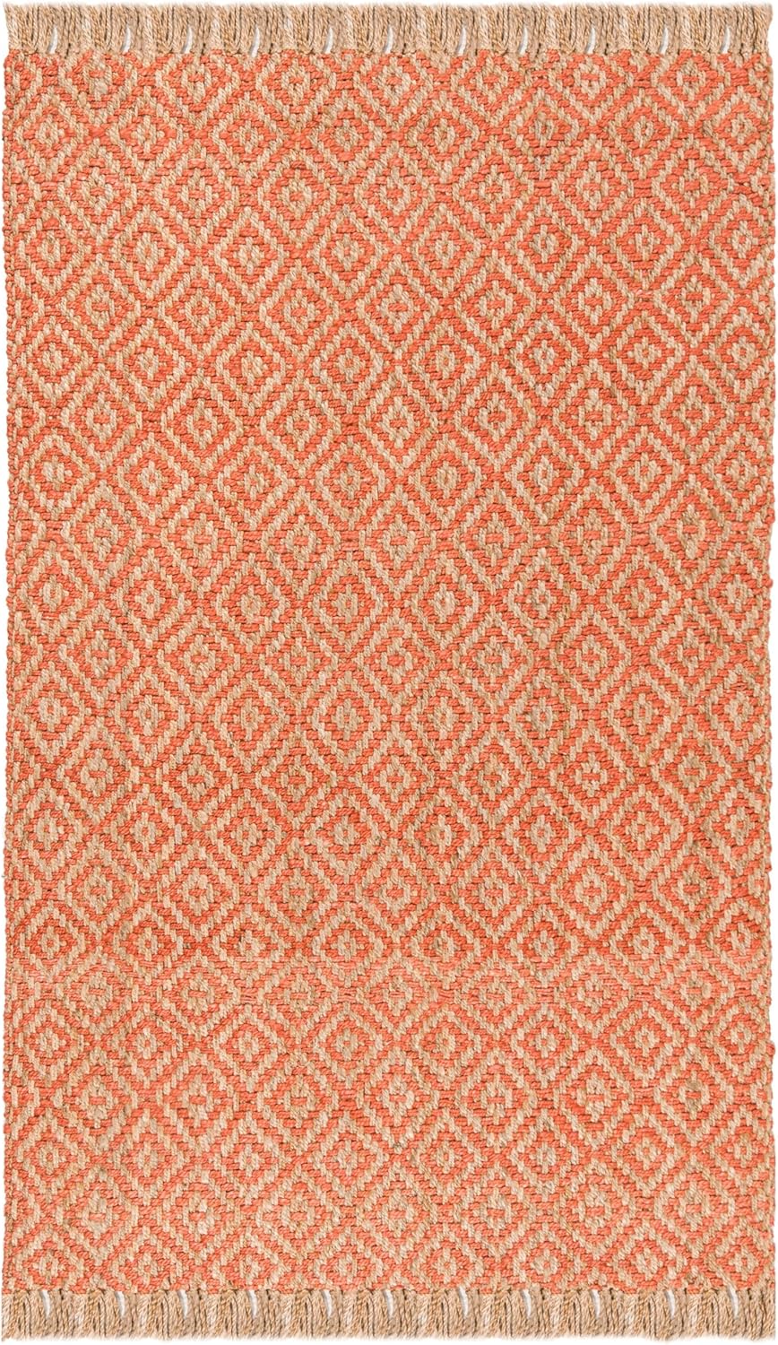 Natural Fiber Indian Hand Woven Orange Rug, Hemp Area Rugs