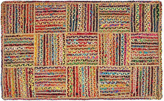 Handwoven Cotton-Jute Area Rug, Natural Bedroom, Floor Carpet, Dining Room Table Rug