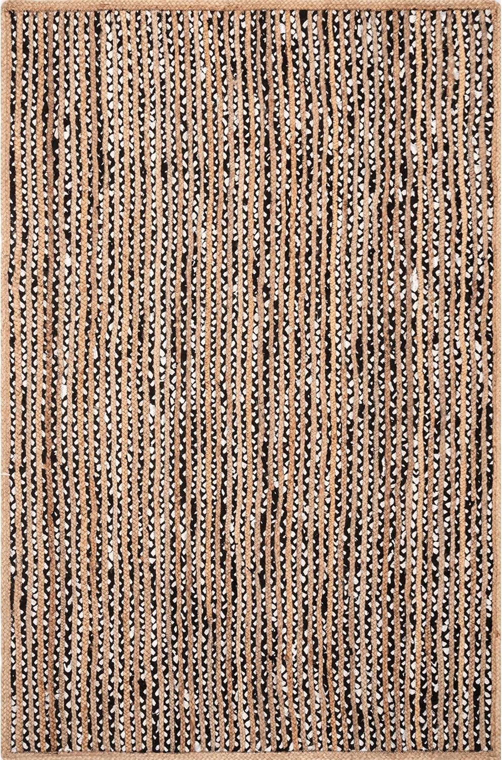Black & White Cotton-Jute Braided Natural Jute Rugs