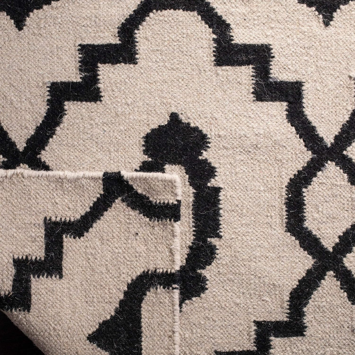 Handmade Kilim Rugs Collection Ivory and Black Premium Wool Area Rugs