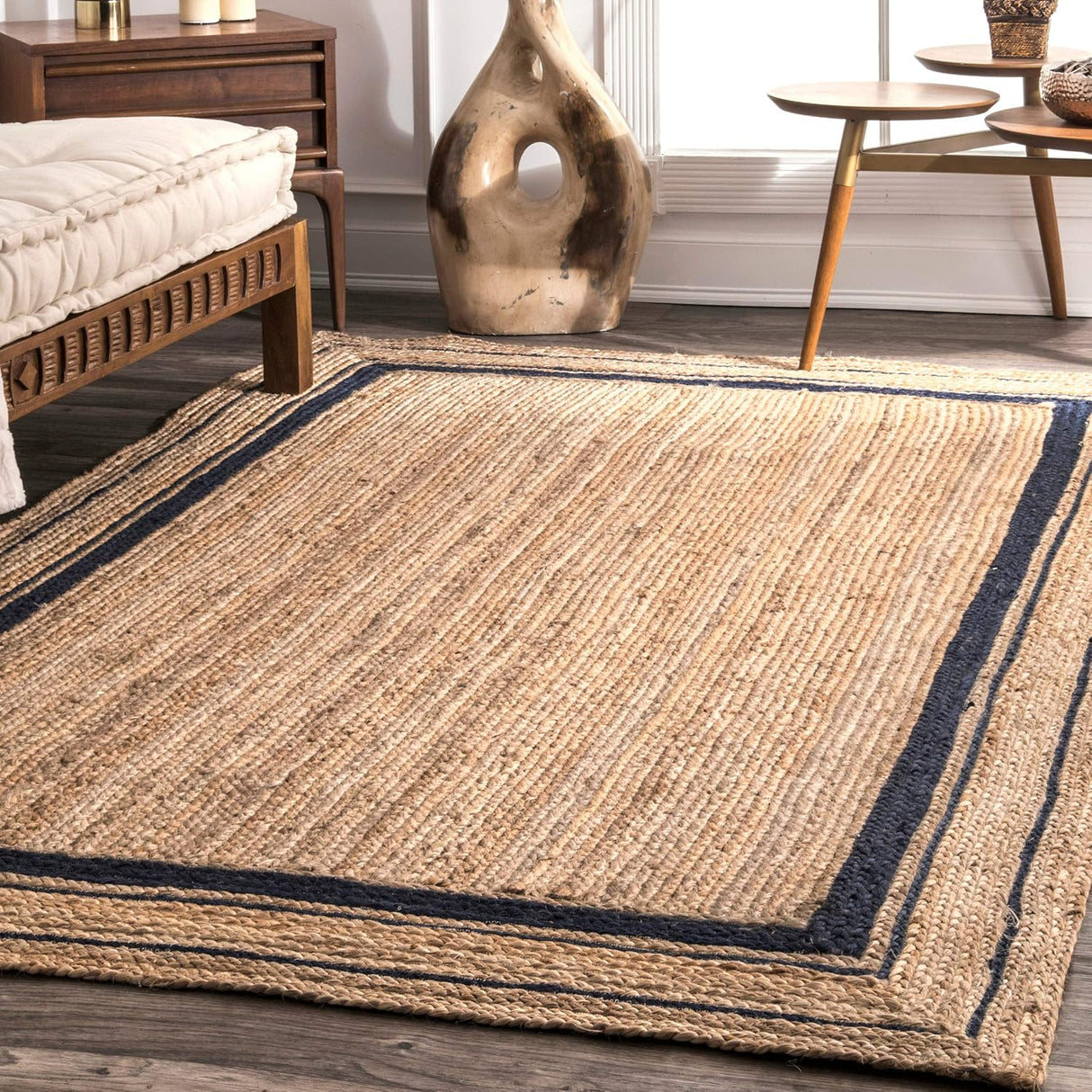 Bohemian Natural Fiber Rug – Rikki Design with Braided Border