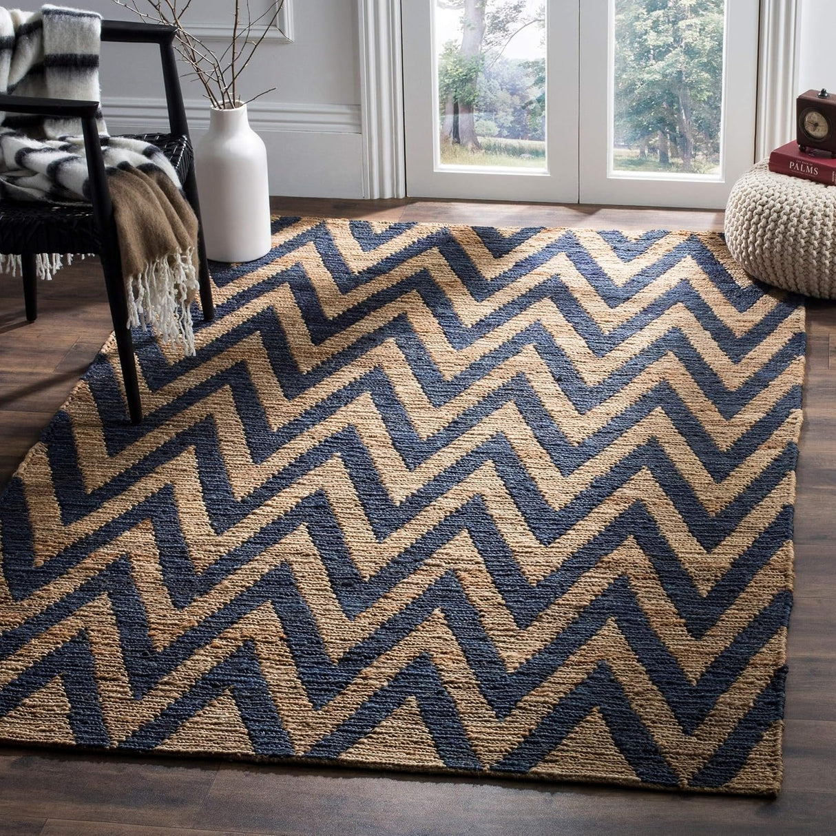 Zigzag Chevron Jute Hemp Area Rugs in Living Room, Bedroom