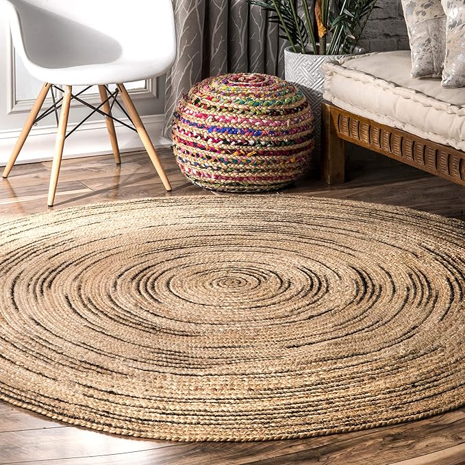 Indoor-Outdoor Round Braided Jute Rug – Modern Farmhouse Natural Fiber Rug