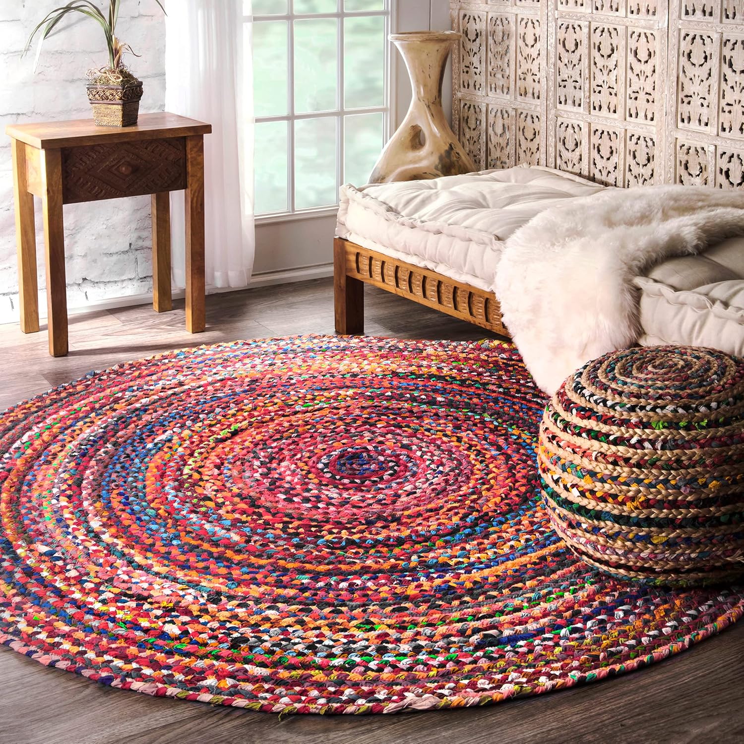 Hand Braided Multi Chindi Cotton Area Rug