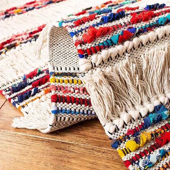 Natura Collection Hand-woven Cotton Runner, Ivory/Red