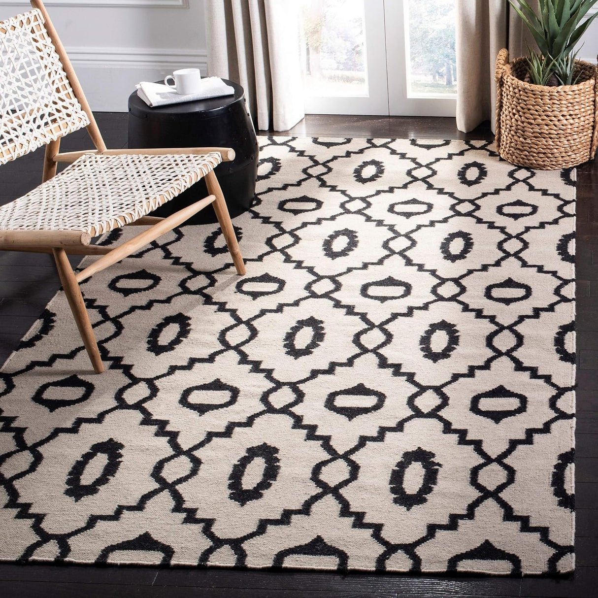 Handmade Kilim Rugs Collection Ivory and Black Premium Wool Area Rugs