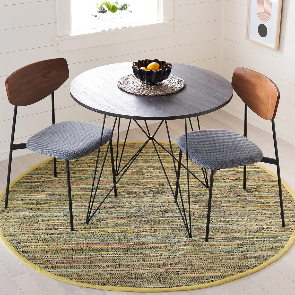 Handmade Boho Stripe Washable Light Green/Multi Cotton Area Rug