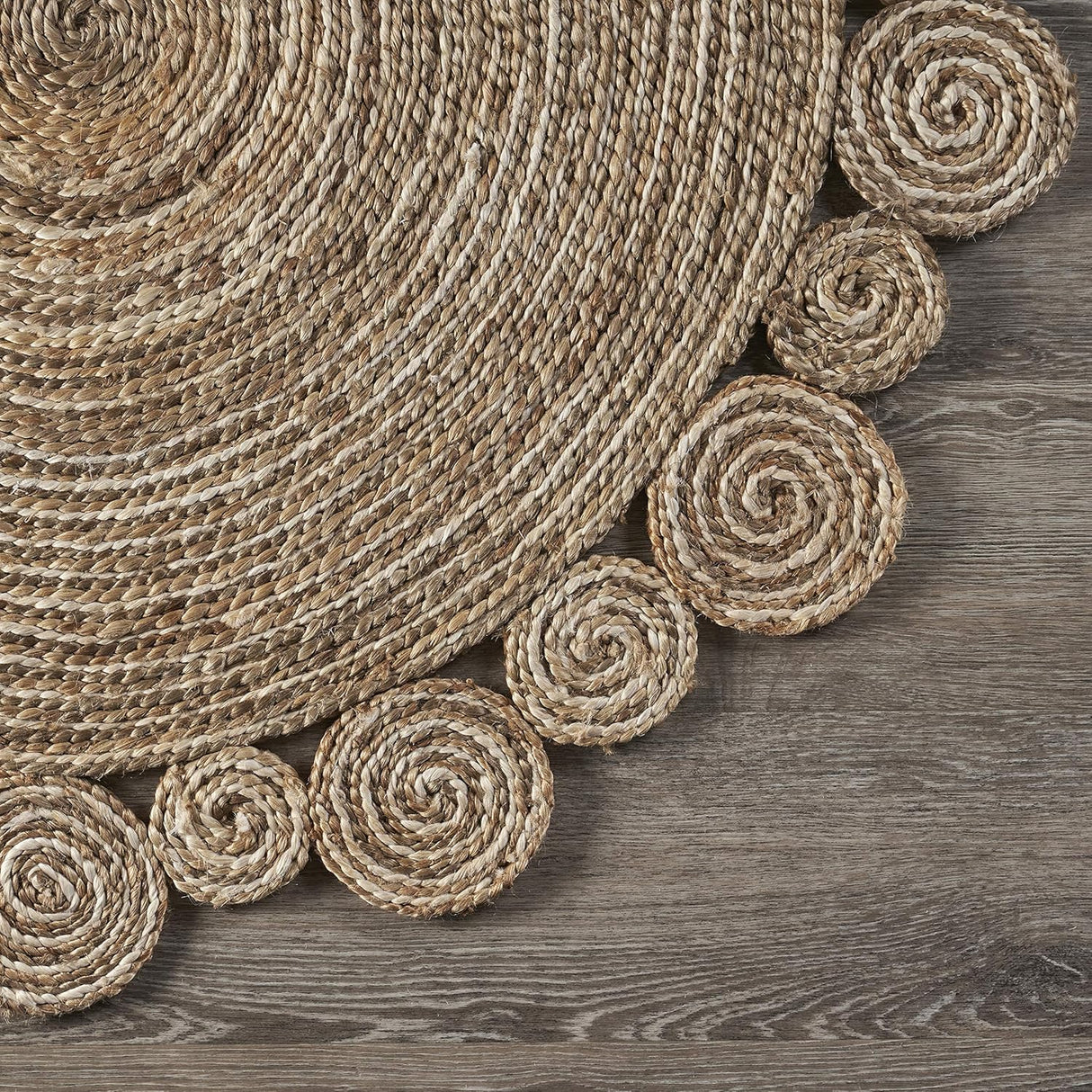 Handwoven Spiral Jute Rug – Bleached & Natural Tones for Boho or Coastal Décor