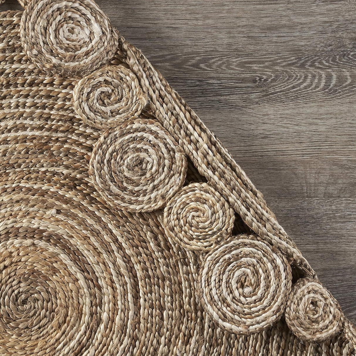 Handwoven Spiral Jute Rug – Bleached & Natural Tones for Boho or Coastal Décor