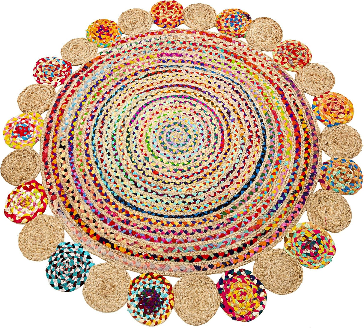 Hand-Braided Pinwheel Chindi Rug – Multicolor Cotton Accent Rug