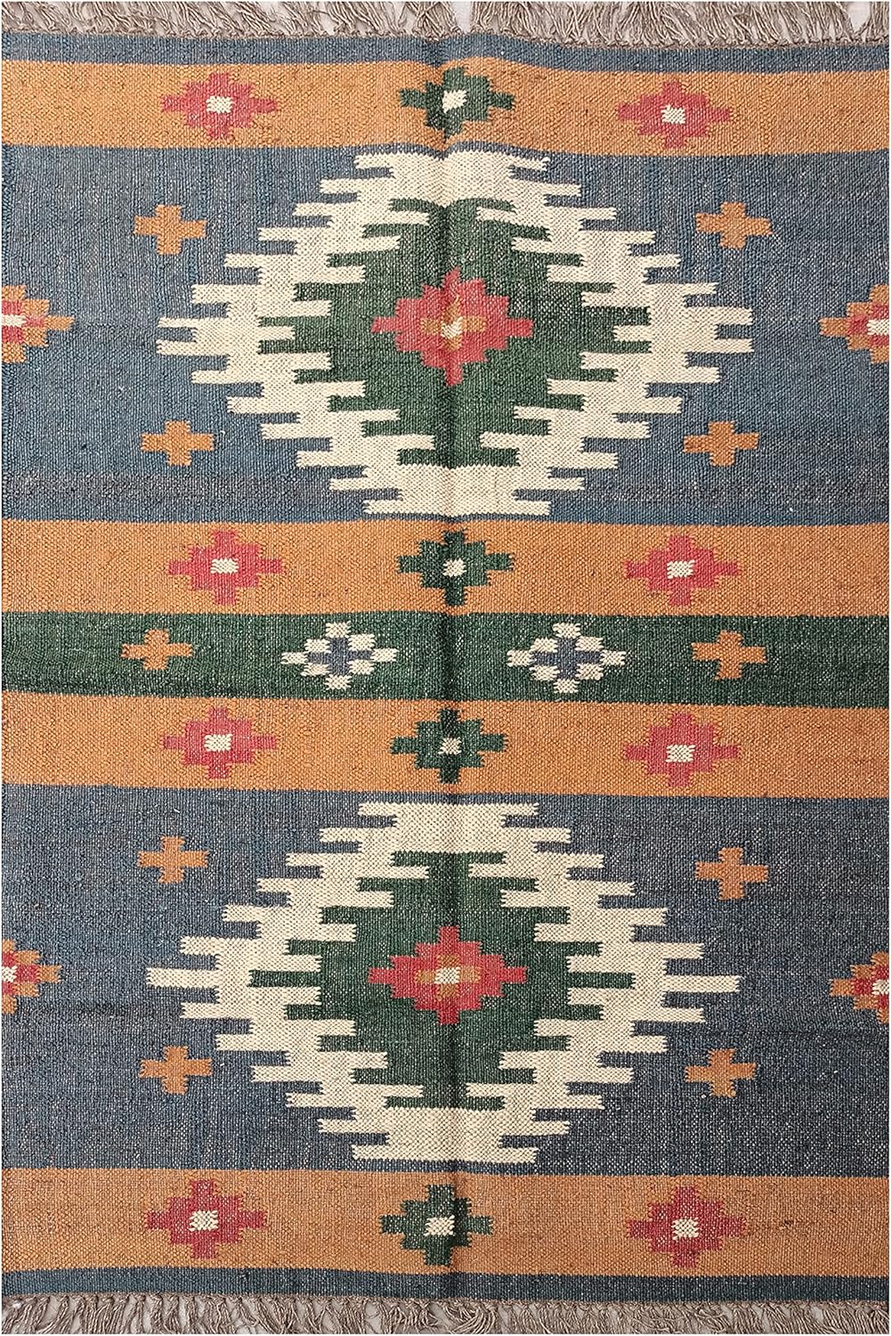 Dhurrie Rug for Living and Bedroom Handmade Flat- Woven Traditional Pettern Indian Kilim Rugs