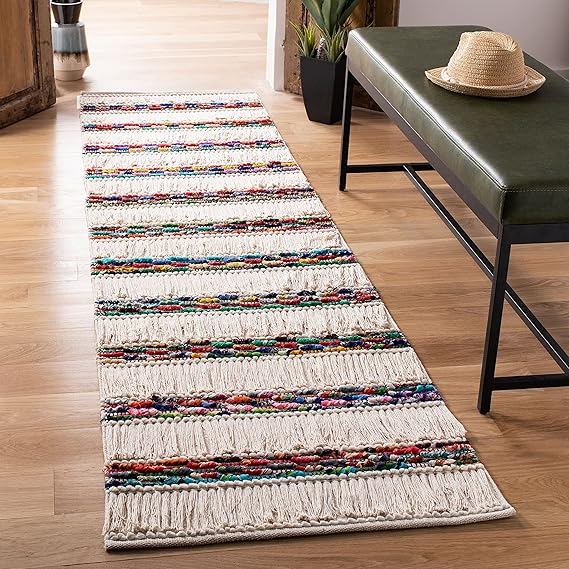 Natura Collection Hand-woven Cotton Runner, Ivory/Red