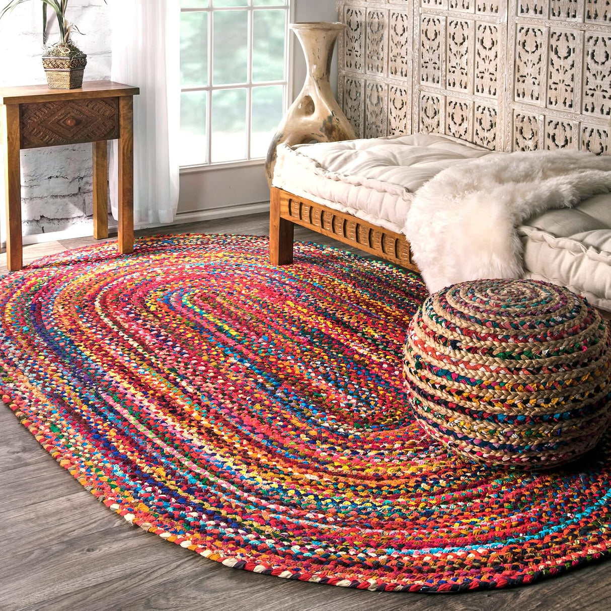 Hand Braided Multi Chindi Cotton Area Rug