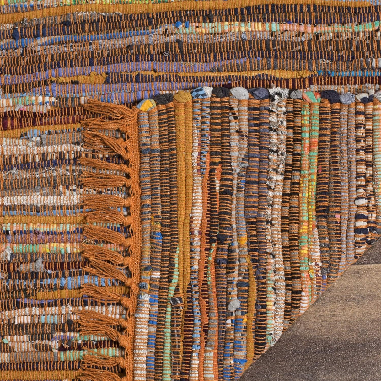 Handmade Boho Stripe Washable Gold/Multi Cotton Rugs For Living Room