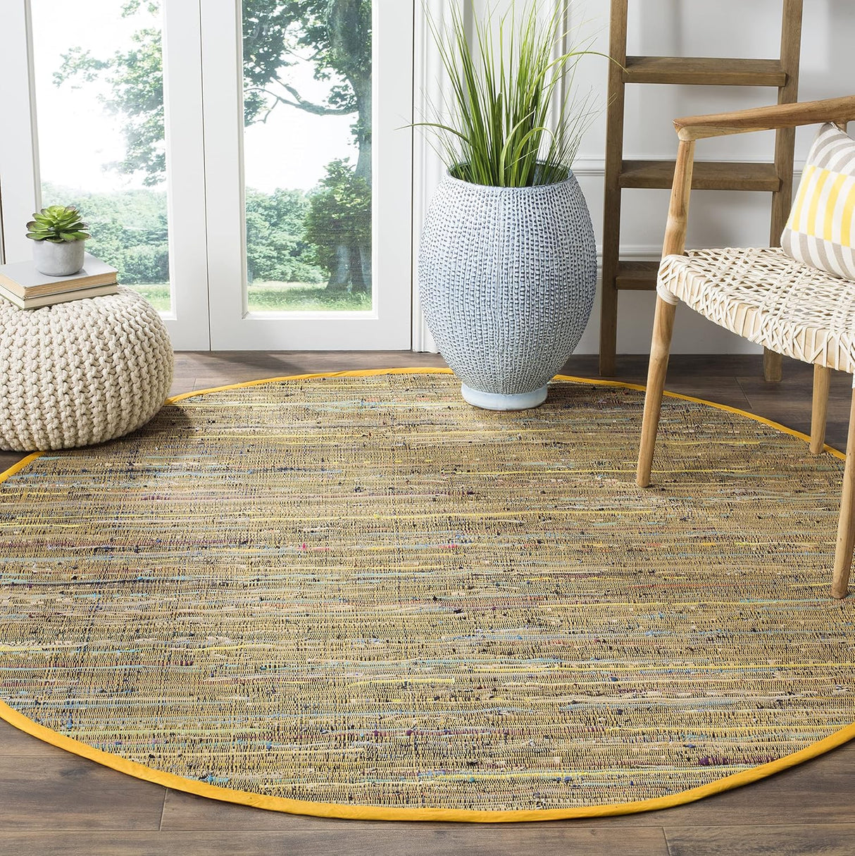 Handmade Boho Stripe Washable Yellow/Multi Cotton Rugs For Living Room