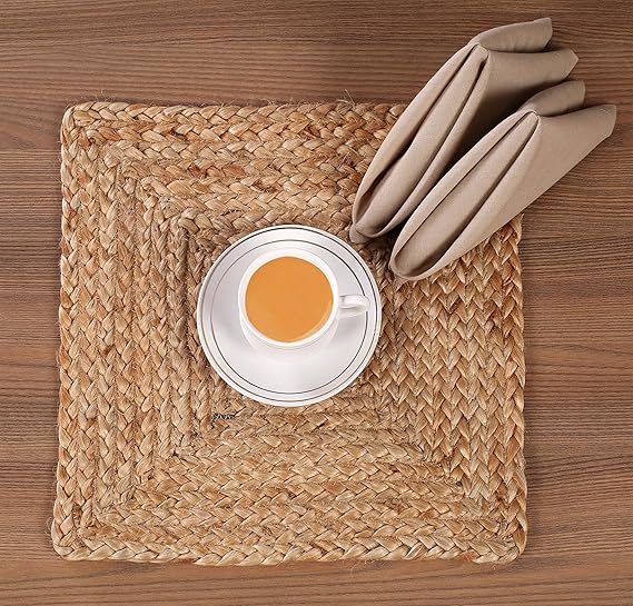 Jute Braided Placemats Set of 4 Reversible, 100% Jute, Jute Placemats for Dining Table
