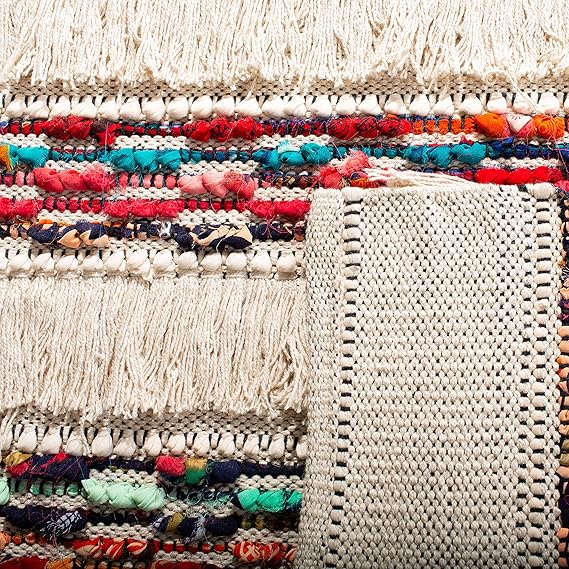 Natura Collection Hand-woven Cotton Runner, Ivory/Red