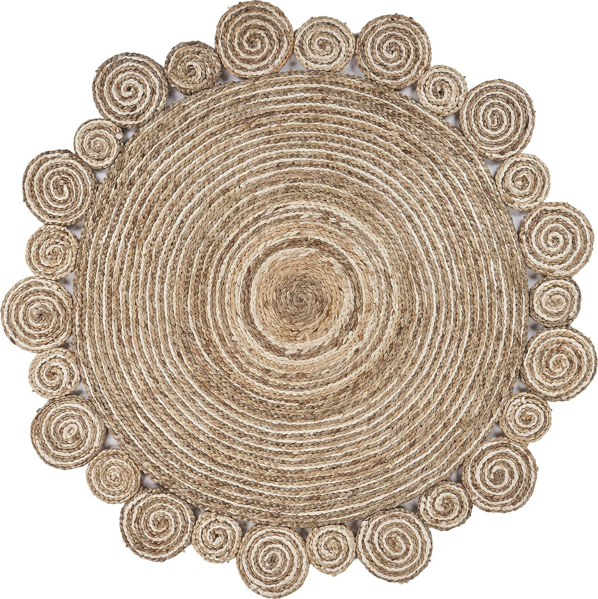 Handwoven Spiral Jute Rug – Bleached & Natural Tones for Boho or Coastal Décor