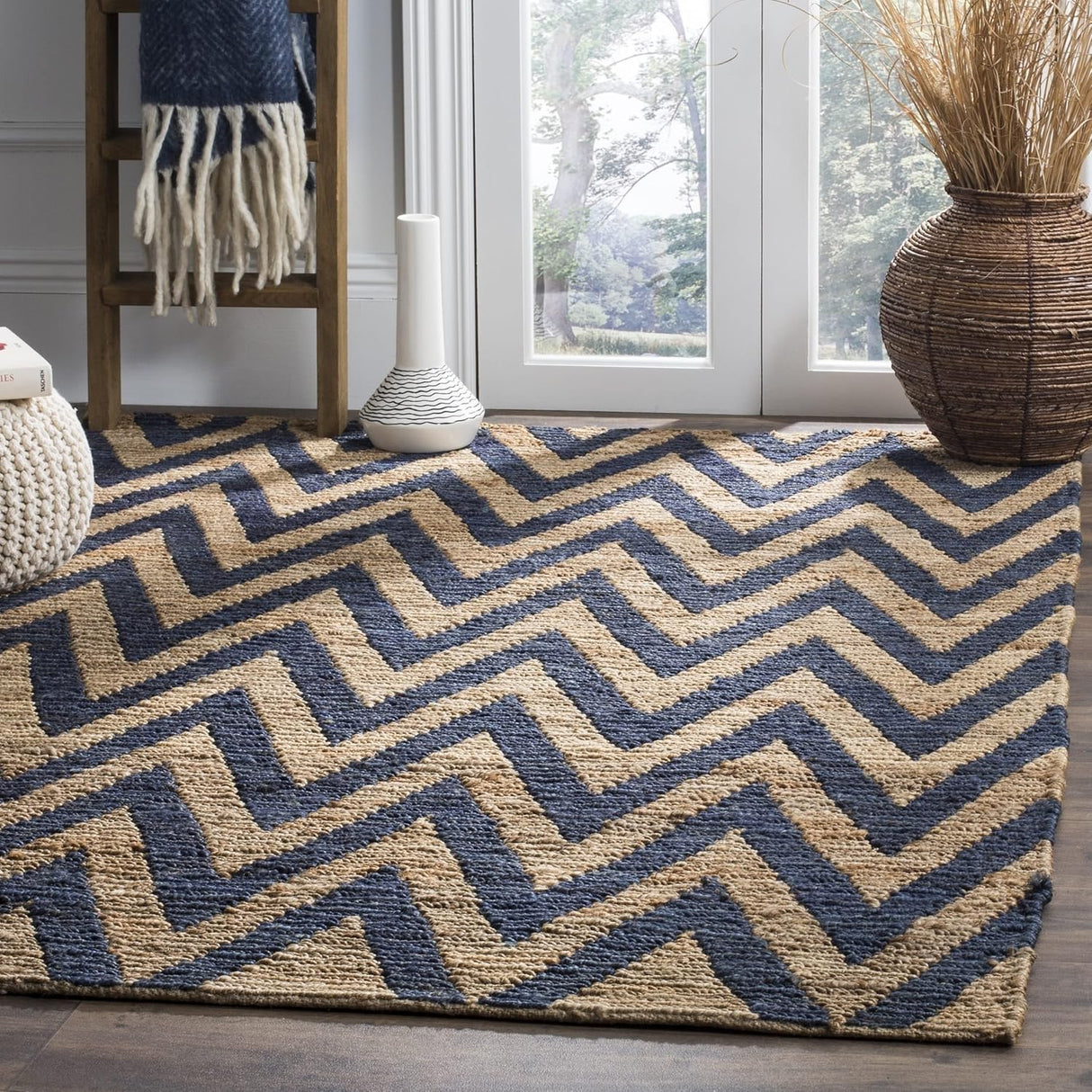 Zigzag Chevron Jute Hemp Area Rugs in Living Room, Bedroom