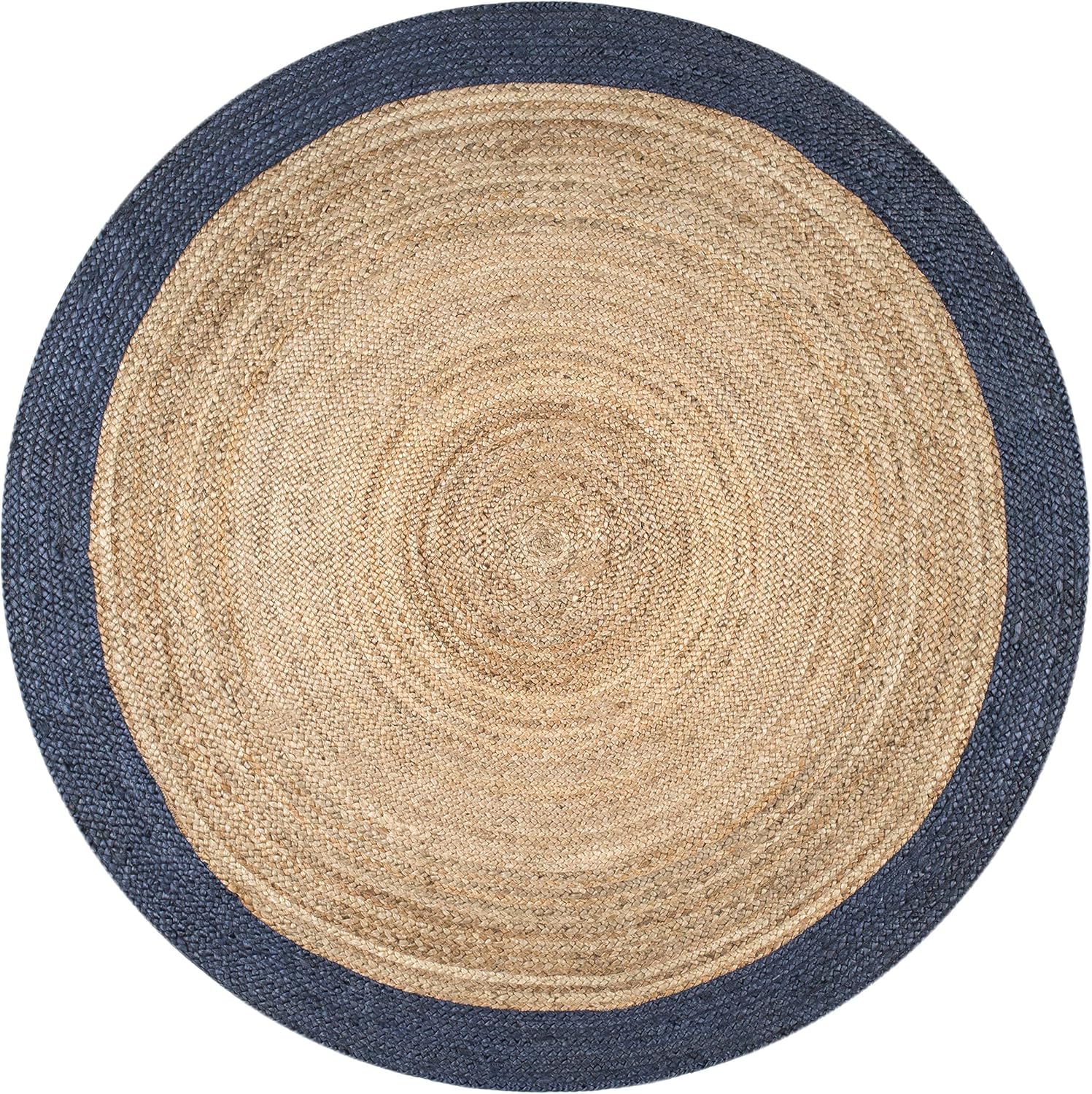 Beige and Blue Jute Rug – Eco-Friendly Natural Fiber Area Carpet